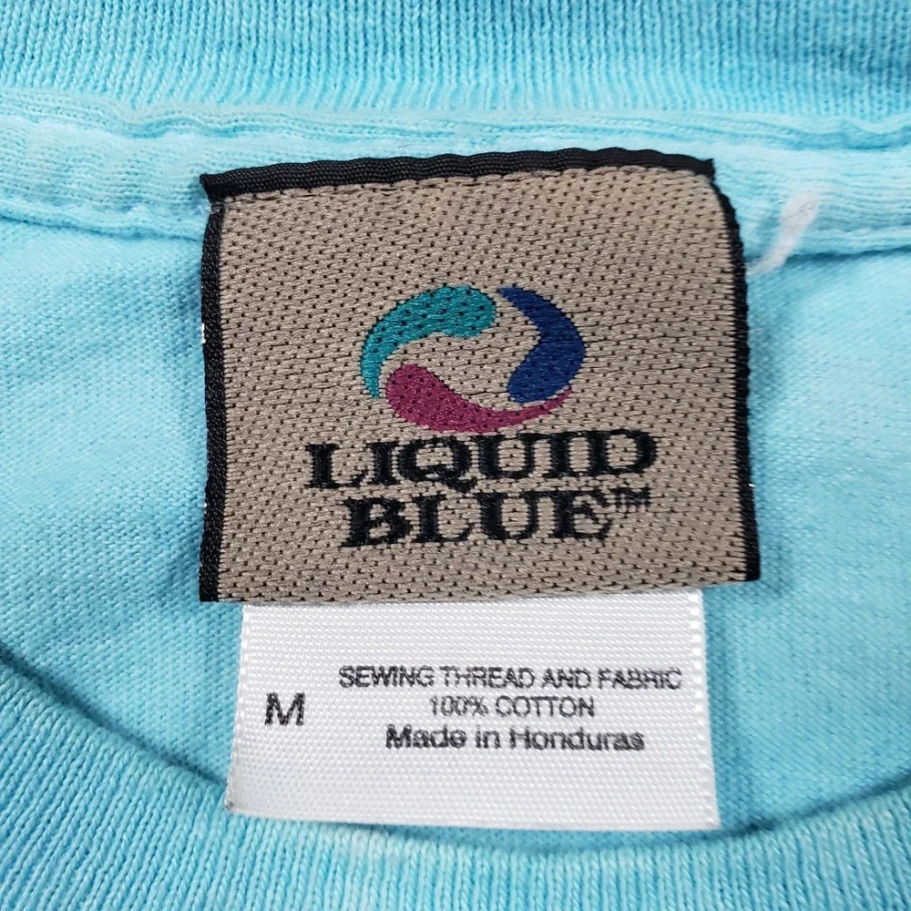 Vintage Liquid Blue T-Shirt Mens Medium Great White Sharks Tie Dye 1997 90s Y2k